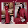 Áo Dài LAM YÊN - Dáng Suông, Tay Dài - Chất Liệu Gấm Châu Sa Dệt Hoa Nổi, Đính Charm Trên Tà Áo