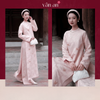 Áo Dài LAM YÊN - Dáng Suông, Tay Dài - Chất Liệu Gấm Châu Sa Dệt Hoa Nổi, Đính Charm Trên Tà Áo