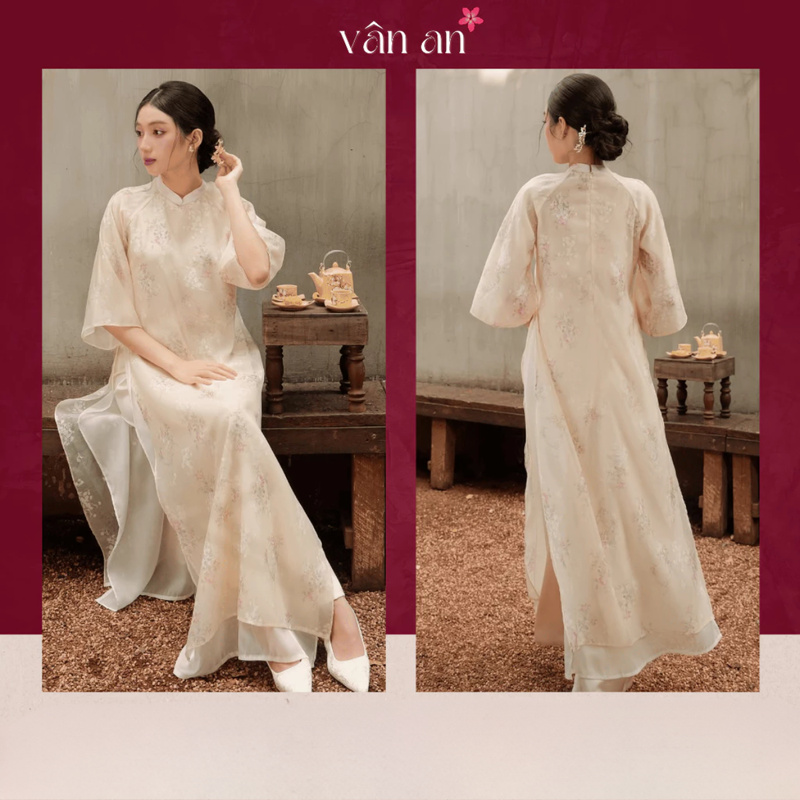 Áo Dài DIỆP CHI - Dáng Suông, Tay Lỡ Với Thiết Kế 4 Tà - Chất Liệu Tơ Premium In Hoa