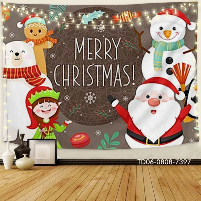 Phông Nền Trang Trí Vải Hình Santa, Noel, giáng sinh, Cây thông, Lò Sưởi Trang Trí - Tín Phát