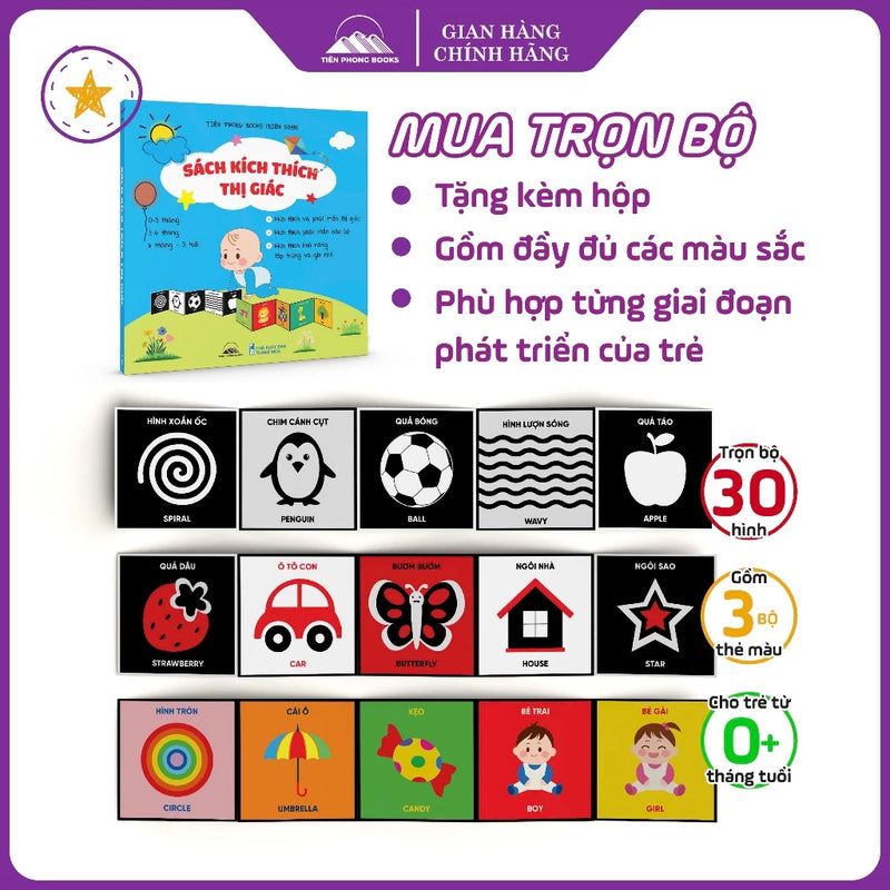 Sách - Thẻ Kích Thích Thị Giác Cho Bé - Bộ 3 Quyển Gấp Gọn Cho Trẻ Từ 0-3 Tuổi (Tiên Phong Book)