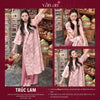 Áo Dài TRÚC LAM - Dáng Suông, Tay Lỡ - Chất Liệu Gấm Dệt Nổi, Đính Charm Hoa Trên Cổ Áo