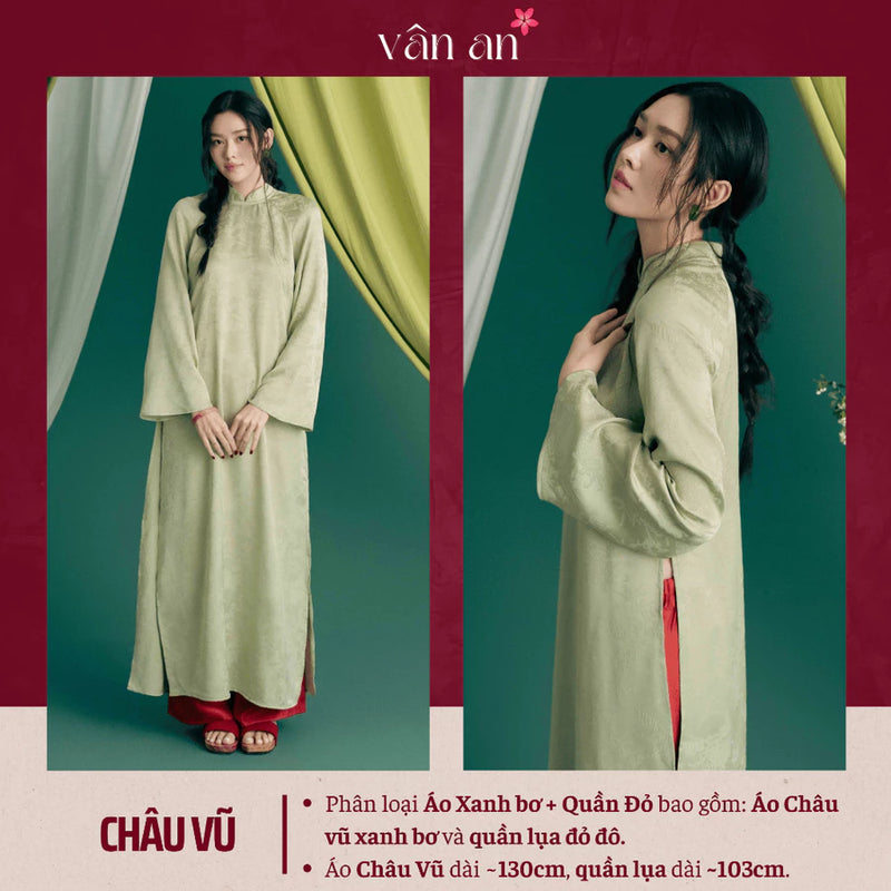 Áo Dài CHÂU VŨ - Thiết Kế Dáng Dài, Tay Dài - Chất Liệu Gấm Chun Cao Cấp Dệt Nổi