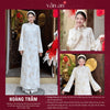 Áo Dài HOÀNG TRÂM - Dáng Dài, Tay Dài, 4 Tà - Chất Liệu Tơ Organza Thêu Hoạ Tiết Kim Tuyến