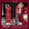 Áo Dài HOÀNG TRÂM - Dáng Dài, Tay Dài, 4 Tà - Chất Liệu Tơ Organza Thêu Hoạ Tiết Kim Tuyến