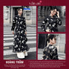 Áo Dài HOÀNG TRÂM - Dáng Dài, Tay Dài, 4 Tà - Chất Liệu Tơ Organza Thêu Hoạ Tiết Kim Tuyến