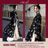 Áo Dài HOÀNG TRÂM - Dáng Dài, Tay Dài, 4 Tà - Chất Liệu Tơ Organza Thêu Hoạ Tiết Kim Tuyến
