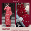 Áo Dài HOÀNG TRÂM - Dáng Dài, Tay Dài, 4 Tà - Chất Liệu Tơ Organza Thêu Hoạ Tiết Kim Tuyến