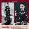Áo Dài HOÀNG TRÂM - Dáng Dài, Tay Dài, 4 Tà - Chất Liệu Tơ Organza Thêu Hoạ Tiết Kim Tuyến