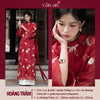 Áo Dài HOÀNG TRÂM - Dáng Dài, Tay Dài, 4 Tà - Chất Liệu Tơ Organza Thêu Hoạ Tiết Kim Tuyến