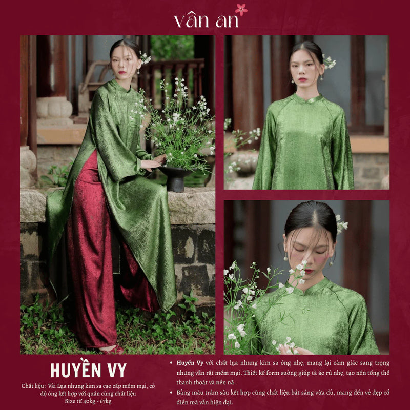 Áo Dài HUYỀN VY - Dáng Suông 2 Tà - Áo và Quần Cùng Chất Liệu Lụa Kim Sa
