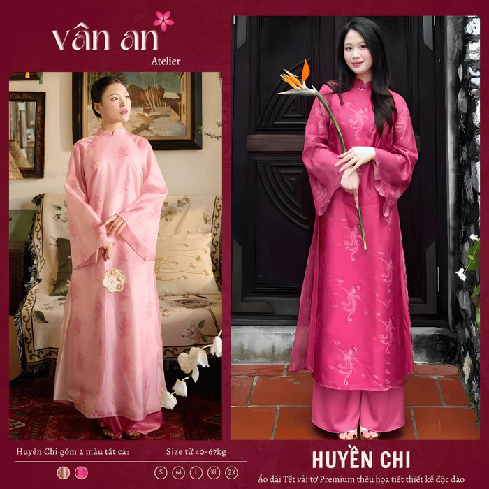 [Freeship] Áo Dài HUYỀN CHI - Dáng Suông, Tay Dài - Chất Liệu Tơ In Hoạ Tiết Chim Loan Thanh Nhã
