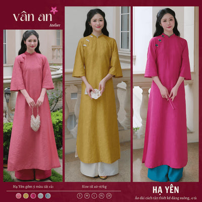 Áo Dài HẠ YÊN - Dáng Suông, Đính Cúc Trên Vai Áo - Chất Liệu Tơ Tencel In Họa Tiết