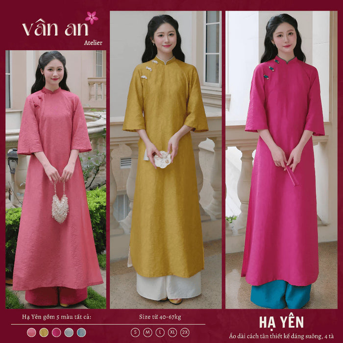[Freeship] Áo Dài HẠ YÊN - Dáng Suông, Đính Cúc Trên Vai Áo - Chất Liệu Tơ Tencel In Họa Tiết