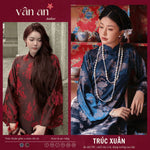 [Freeship] Áo Dài TRÚC XUÂN - Cách Tân Dáng Dài, Tay Dài - Chất Liệu Gấm Tơ In Hoạ Tiết Chim Hồng Hạc