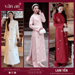 Áo Dài LAM YÊN - Dáng Suông, Tay Dài - Chất Liệu Gấm Châu Sa Dệt Hoa Nổi, Đính Charm Trên Tà Áo