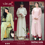 Áo Dài THƯỜNG XUÂN - Thiết Kế 4 Tà, Chất Liệu Tơ Crep In Hoạ Tiết Chìm