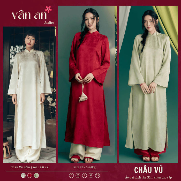 [Freeship] Áo Dài CHÂU VŨ - Thiết Kế Dáng Dài, Tay Dài - Chất Liệu Gấm Chun Cao Cấp Dệt Nổi
