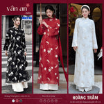 Áo Dài HOÀNG TRÂM - Dáng Dài, Tay Dài, 4 Tà - Chất Liệu Tơ Organza Thêu Hoạ Tiết Kim Tuyến