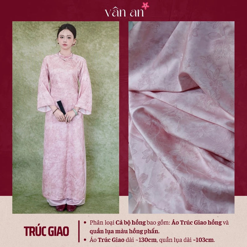 Áo Dài TRÚC GIAO - Thiết Kế Dáng Dài, Tay Dài - Chất Liệu Gấm Lụa Cao Cấp Dệt Họa Tiết Hoa Nổi