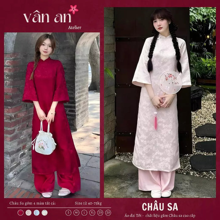 [Freeship] Áo Dài CHÂU SA - Cách Tân Dáng Suông, Hai Tà - Chất Liệu Gấm Hoa Nổi