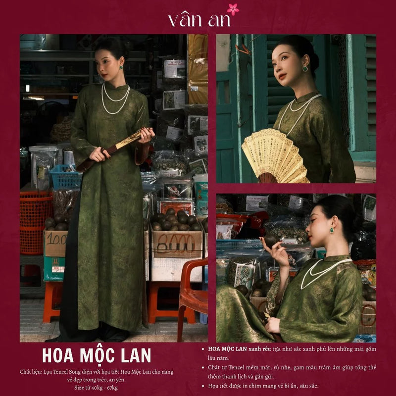 Áo Dài HOA MỘC LAN - Cách Tân Dáng Suông 2 Tà - Chất Liệu Lụa Tencel Song Diện