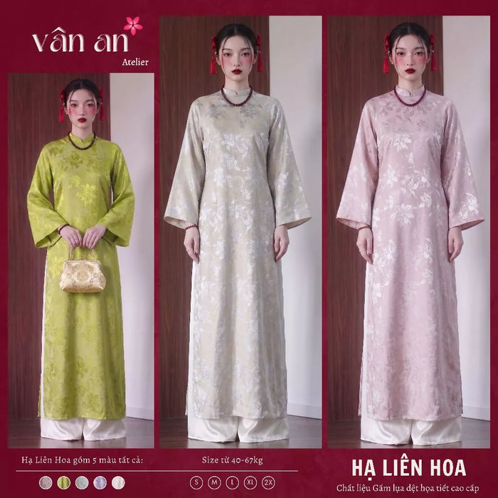 [Freeship] Áo Dài HẠ LIÊN HOA - Thiết Kế Dáng Dài, Tay Dài - Chất Liệu Gấm Lụa Cao Cấp Dệt Họa Tiết Hoa Nổi