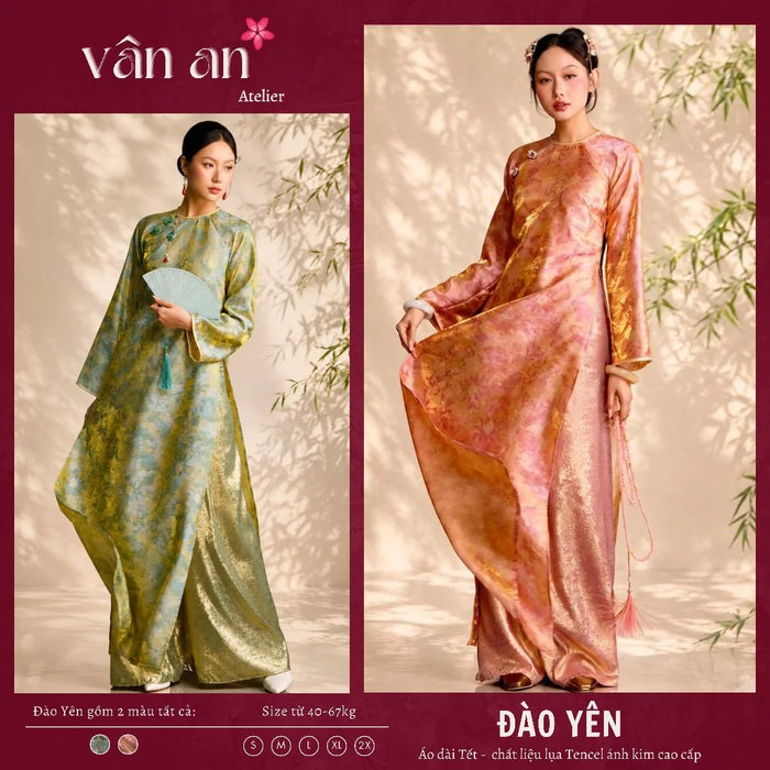 [Freeship] Áo Dài ĐÀO YÊN - Cách Tân Dáng Suông, Cổ Tròn 2 Tà - Chất Liệu Lụa Tencel