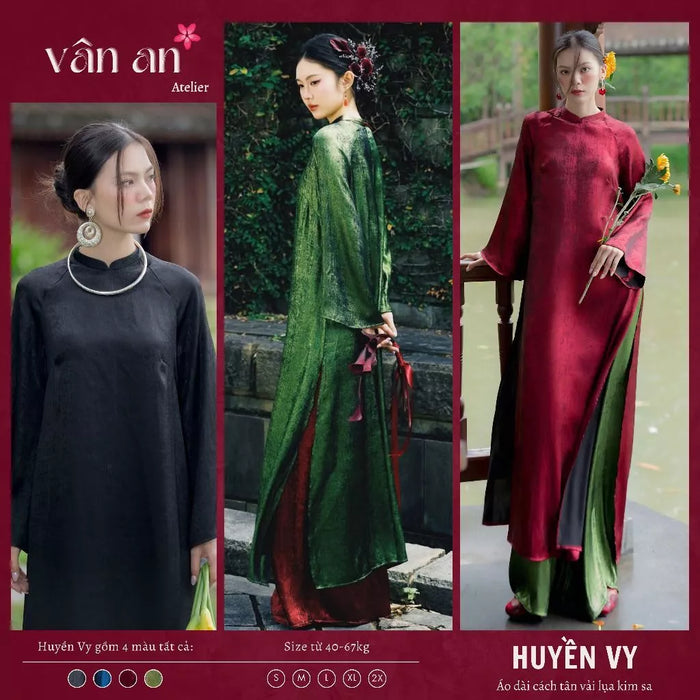 [Freeship] Áo Dài HUYỀN VY - Dáng Suông 2 Tà - Áo và Quần Cùng Chất Liệu Lụa Kim Sa