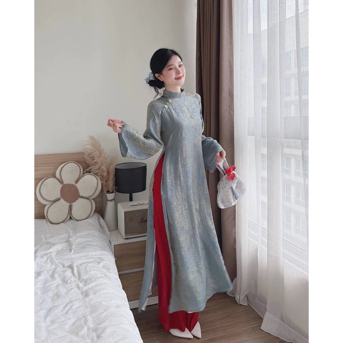 Áo Dài Dáng Suông TƯỜNG VY may 4 Tà Lót Lụa có đính CHARM siêu xinh