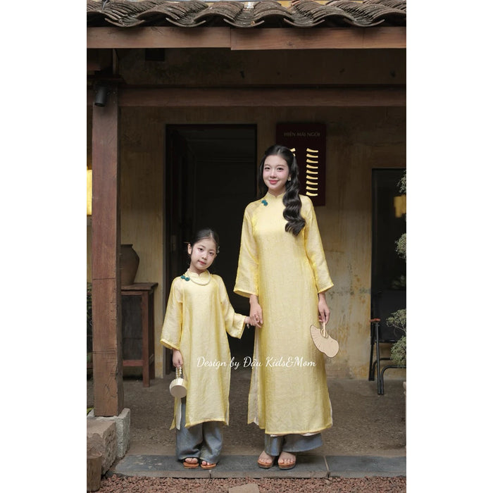 Áo dài 4 tà lạ mắt chất liệu tơ óng cho mẹ và bé gái Đậu Kids&Mom
