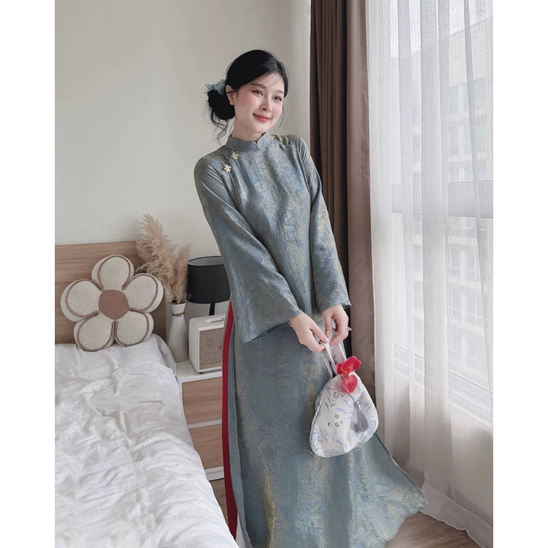 Áo Dài Dáng Suông TƯỜNG VY may 4 Tà Lót Lụa có đính CHARM siêu xinh