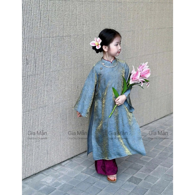 Áo Dài Cách Tân Bé Gái Lụa Kim Sa Ánh Kim-Cách tân Tết bé-BE01