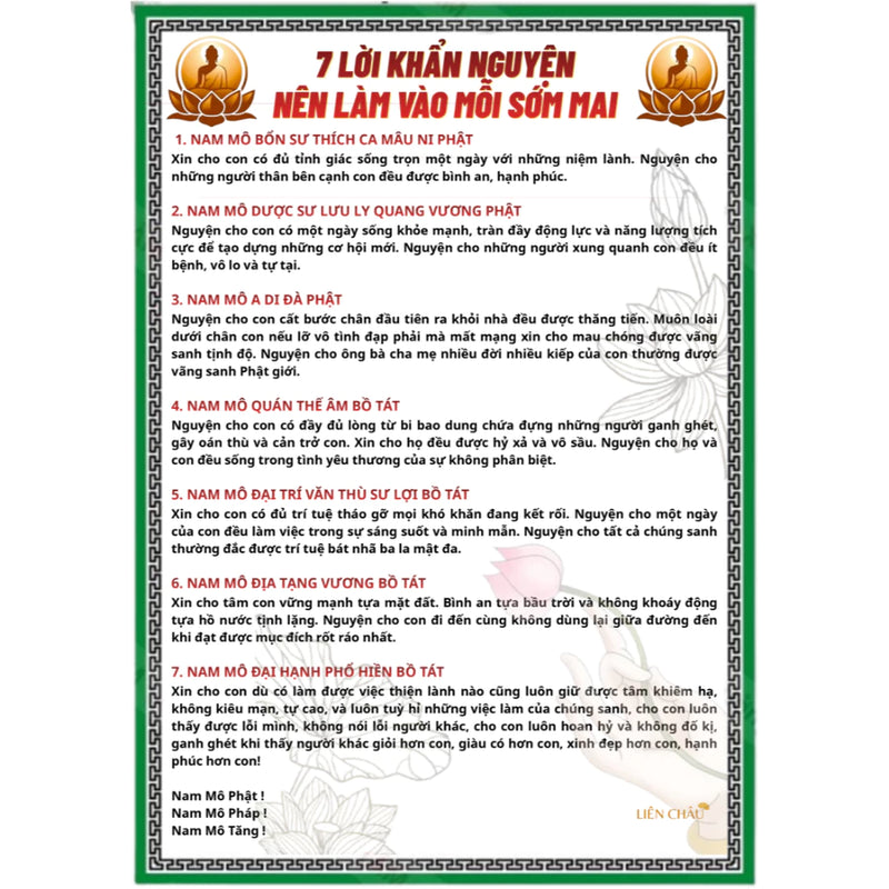 [1 tờ 7LKN ms02] Tờ Chú 7 Lời Khấn Nguyện buổi sáng và buổi tối bằng giấy, IN 2 MẶT, cán ni lông, hình in sắc nét ms04 (Bản sao) (Bản sao)